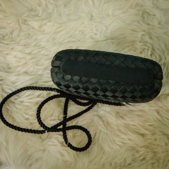 Whiting Davis Black Woven Satin Hard Lock Crossbody Shoulder Bag Purse Clutch - Picture 6 of 8